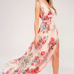 Garden Meandering Blush Floral Print Maxi Dress